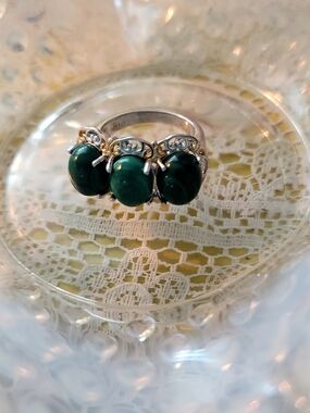 Sterling Silver Green Gemstone Triple Stone Ring